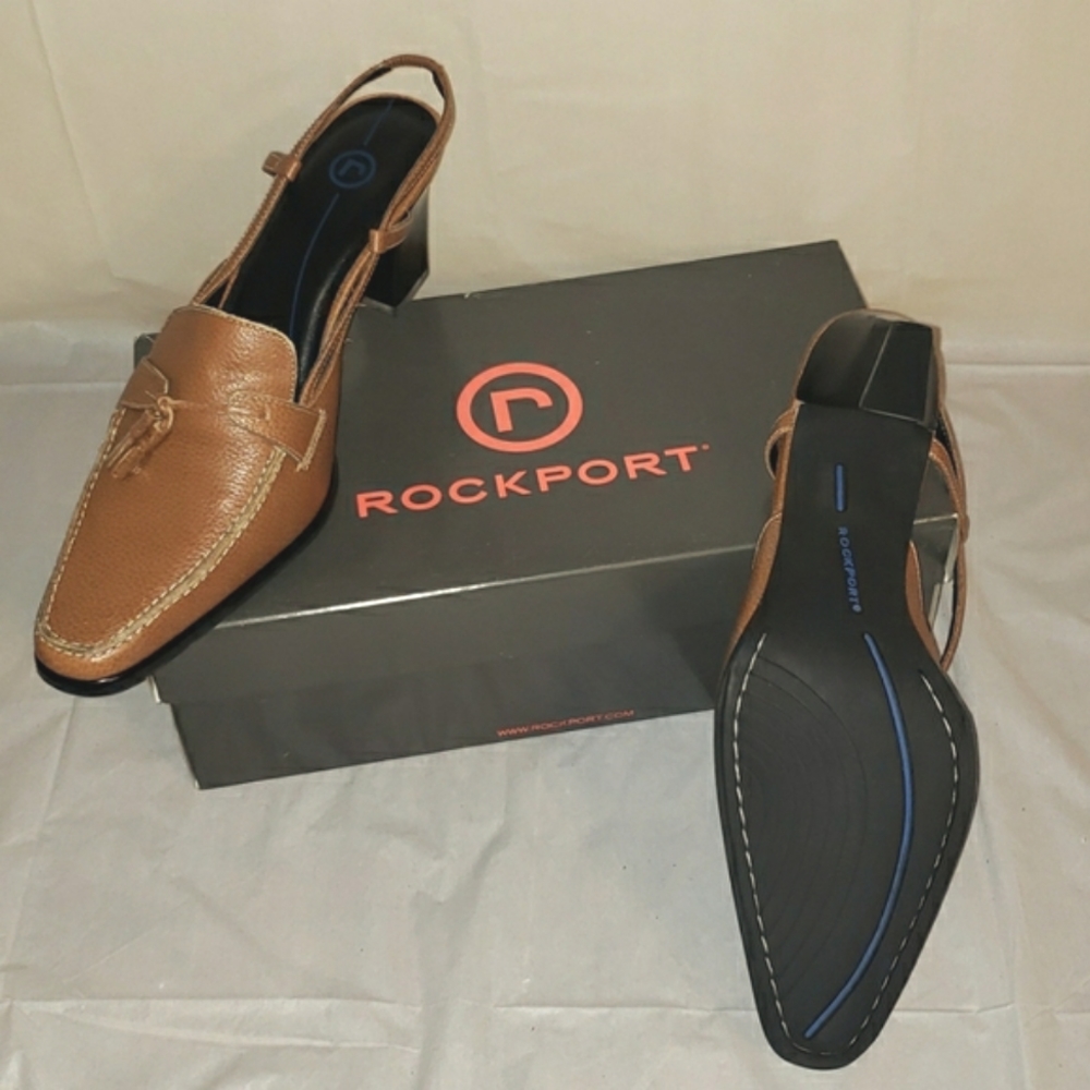 💼👖👜Rockport Tan Leather Slingback Shoes Size 9.5